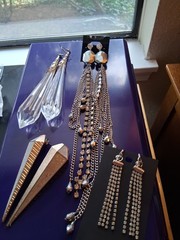Rhinestone chandelier and Mid Century Deco Pyramid earring lot of 4