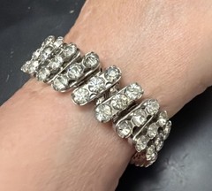 Vintage Japan Rhinestone Stretch Bracelet 3 Row 1950’s Gorgeous Fits Most All