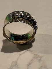 Vintage Sterling Silver 925 RL Israel Wide Hammered Rose Floral Band Ring Size 8