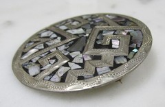Vintage Sterling Silver Inlaid Abalone Pendant / Pin ~ 2″ ~ 14.6g ~ 3-A195
