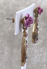 Avon Gold Tone Filigree Teardrop Rhinestone Floral Rose Pendant & Earrings Set