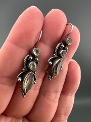 Vintage Earrings Sterling Silver 925 Citrine Anglesite Gemstone French Wire Hook