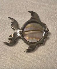 Vintage Sterling Silver Fish Brooch Pin W/Abalone Shell Inlay Angelfish
