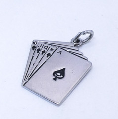 Royal Flush Spades Playing Cards Vtg Silver Charm Necklace Pendant