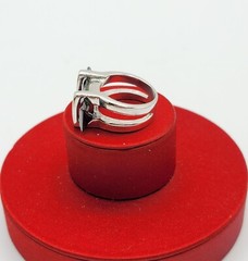 Vtg Ring Sz 7 Lg Black Cubic Zirconia Jewelry 18K GE White Gold Electroplate