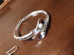 Vintage SIGNED AVON SH Silver tone metal Faux Pearl Bracelet Earrings