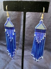 Homemade vintage beaded earrings [shades of blue, 3.75 inches]