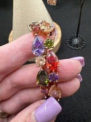 Gold Over Sterling Silver Multi Color Stones 7” bracelet & Earring Set