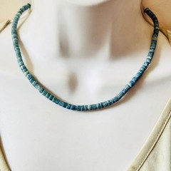 VTG Blue Sponge Coral Necklace Genuine Natural beaded Heishi Beads 16g 16.5″L