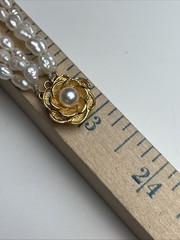 Vintage 5 Strand 23” Freshwater Pearl Necklace Sterling Silver Flower Clasp