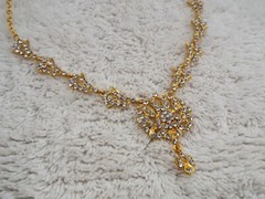 Goldtone Rhinestone Scoop Pendant Necklace (A17)