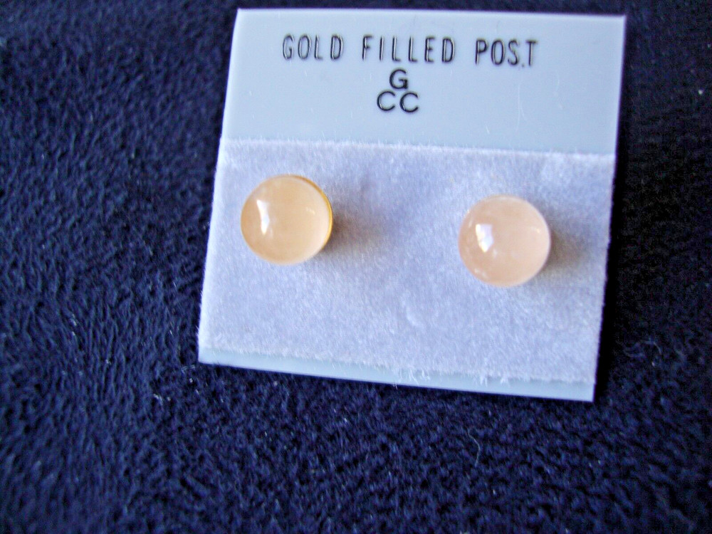 VINTAGE 1970s CLASSIC ROSE QUARTZ 6MM BEAD/BALL GOLD FILLED POST STUD EARRINGS