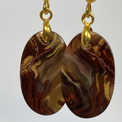 Dramatic Banded Red Lace Agate Earrings Gold-Plated French Wire Natural Gemstone