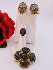 Vintage SARAH COVENTRY Jewelry Light Of The East Brooch Ring & Earrings 1968