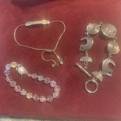 3 Piece Vintage Bracelets Lot Crystal, Silver Made By Best, Gold Tone Lariat