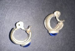 Vintage Silver Half Hoop Blue Moonstone Monet Clip-On Earrings Huggie Cuff