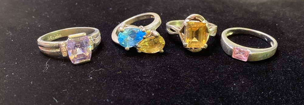 Vintage Sterling Silver Ring Lot of 4 Signed SS, RSC GEMS & Sz. Varies C11