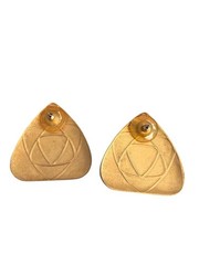 Vintage Gold Tone Art Deco Pendant Brooch Earring Set Ladies Profile Geometric