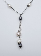 Vtg Sterling Silver Multi Color Freshwater Pearl Lariat Y Drop Tassel Necklace
