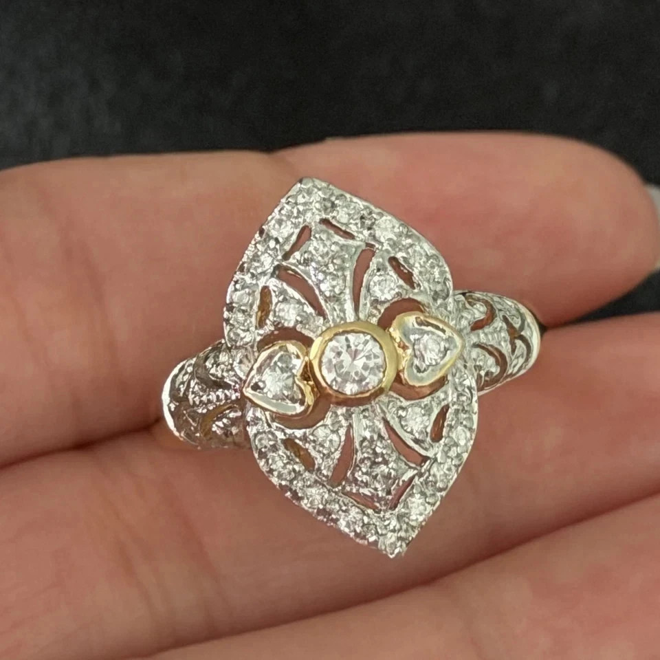 Vintage1890s Victorian Style LabCreated Diamond Circa Engagement 14K GoldFN Ring