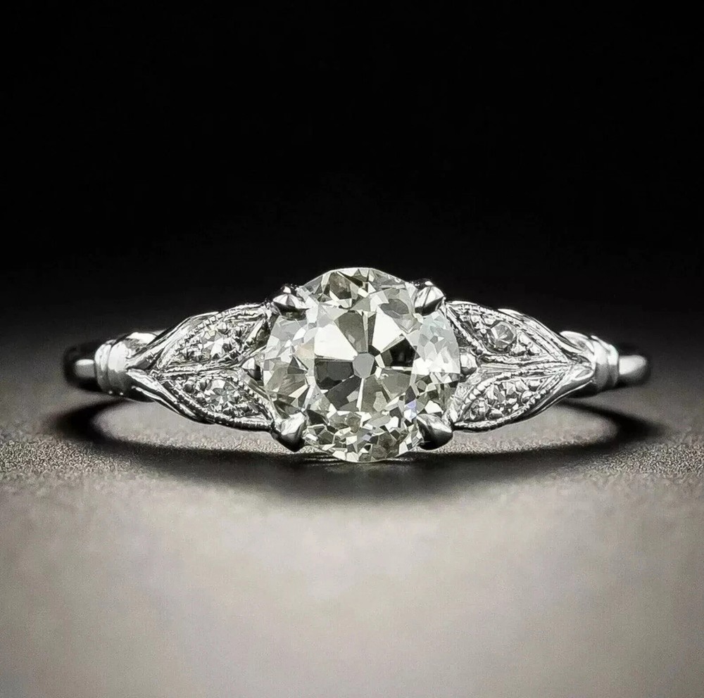 Vintage Art Nouveau Style LabCreated Diamond Art Deco Engagement 14K GoldFN Ring