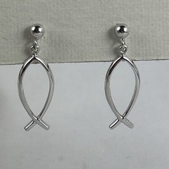 Christian Jesus Fish Dangling Earrings For Pierced Ears Sterling Silver 1” Theda