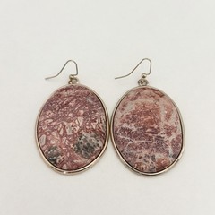 Ladies Leopard Skin Jasper Big Chunky Stone Huge Oval Dangle Statement Earrings
