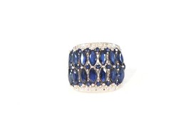 Vintage Sterling Silver 925 Natural Sapphire Diamond Statement Ring Size 7