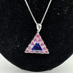 Vintage Ross Simons Silver 925 Italy Trilliant Tri-Color CZ Necklace 18″