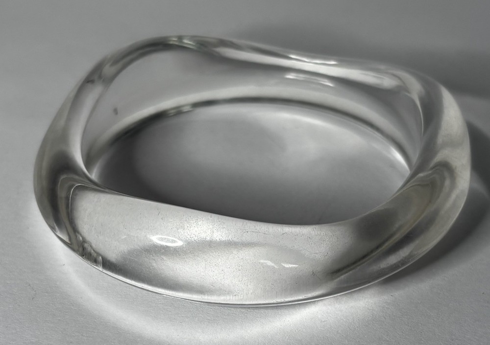 Vintage Lucite Bangle Bracelet Clear Acrylic Chunky Asymmetrical Wavy
