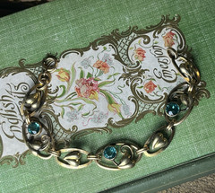 Vintage Gold Filled Ivy Leaf Heart Blue Glass Bracelet Signed Carl Art Inc V870