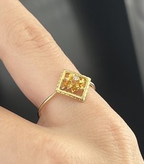 ATQ Vtg 10k Yellow Gold Diamond Ring Brooch Conversion Flower in Square sz 10