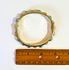 Kenneth Jay Lane Amethyst Faux Turquoise Cabochon Hinged Bracelet Gold Plate KJL
