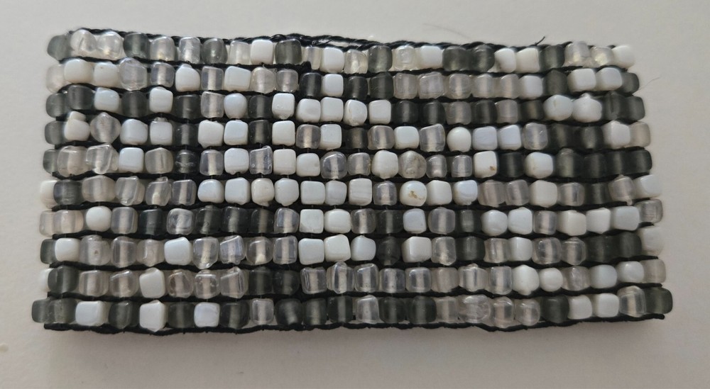 Vintage Beaded Stretch Bracelet 1 3/4” Wide Cuff Style – Multi Gray White Clear