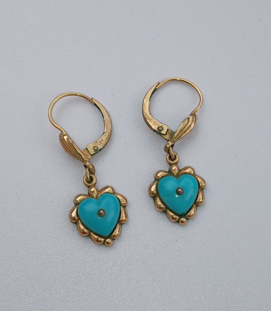 Vintage 14k Yellow Gold Franz Breuning Dangle Heart Earrings 1.1g