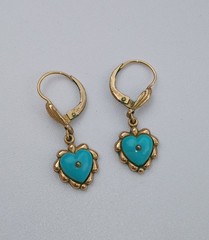Vintage 14k Yellow Gold Franz Breuning Dangle Heart Earrings 1.1g