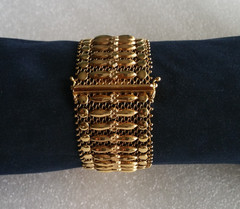 Vintage Italian Mesh Bracelet 18k Gold Charm Wide Yellow Woven Men Women Old