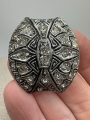 Vintage Art Deco Silver Tone Rhinestone Shoe Buckles Slides