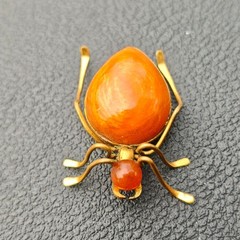 Vintage Soviet Baltic Amber Beetle Spider Brooch Honey Amber