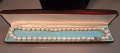 18″ Vintage Signed Majorica Faux 9mm Pearl Necklace 800 Silver Latch Knotted