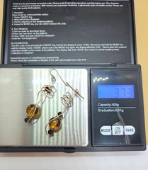 Vtg French Wired Honey Color Glass Bead Silver Dangle Drop Earrings