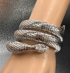 Vtg Whiting & Davis Mesh Snake Bracelet, Triple Coil