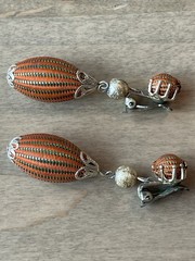 Lot Of 2-Vintage Dangle Drop Orange Clip on Earrings Stamped Japan