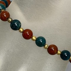 Gemstone Bracelet Brown Green Stone Bead Gold Tone Spacer Healing Chakra Vtg 7.5