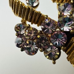 Vtg MCM Gold Tone AB Crystals Rhinestones Stylize Ribbon Textured Gold Tone 2.5”