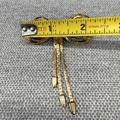 Vintage Brooch Gold Tone Chain Bow Ribbon Dangles 2 Inches