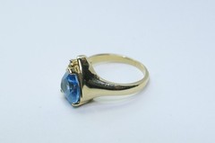 14K Gold Genuine London Blue Topaz & Diamond Accent “AJ 14K” Ring Sz 8 – 4.40 g