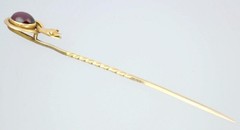 Antique Victorian 22K 15K Gold Garnet Cabochon Laughing Snake Egg Stick Pin Box