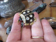 Casual Corner signed enameled, rhinestone ladybug brooch
