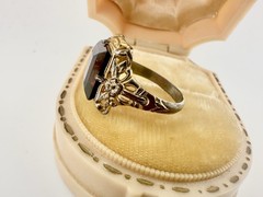 Antique Art Deco Signed Uncas Gold Tone Ring Red Paste Stone Sz5.5 Repair Read